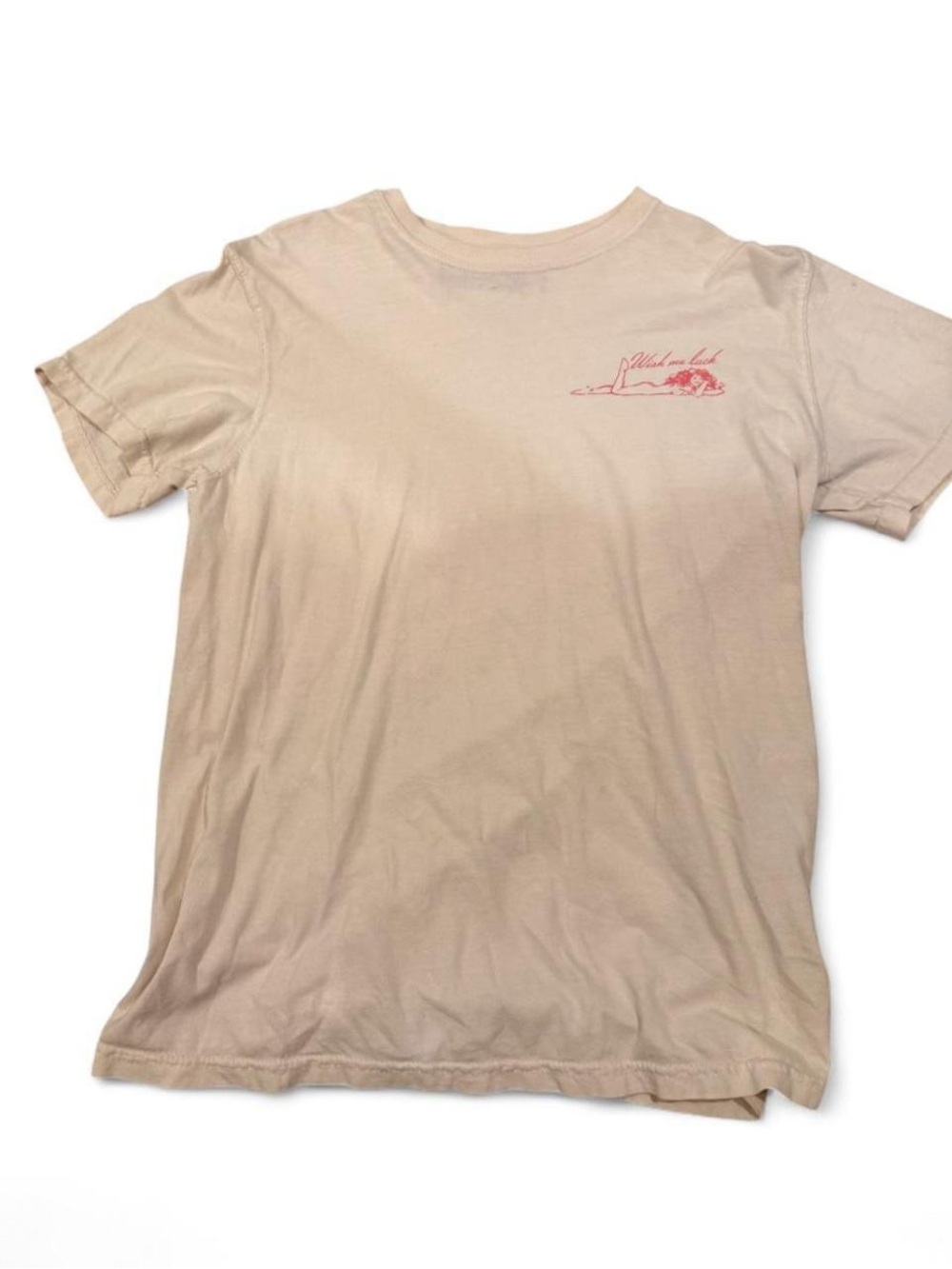 Beige Short-Sleeve Graphic Tee with Red Detail - Unbranded